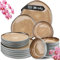 Moritz & Moritz ORGANIC 36-teiliges Geschirrset 12 Personen Beige - Elegantes Teller Set aus hochwertigem Steinzeug - Geschirr Set 12 Personen aus je 12x Dinnerteller, Dessertteller, Suppenteller