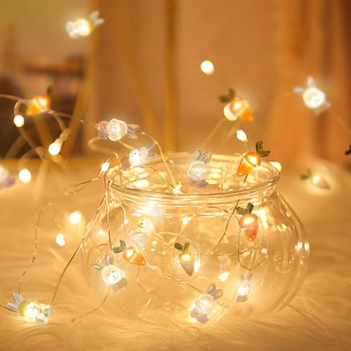 Lichterkette Ostern, LED Lichterkette Ostern, Ostern deko lichterkette innen batterie, 3m 30 LED Hase Karotte Micro Lichterkette, Bunny Karotte Lichterkette innen batterie, für Party, Frühlings deko