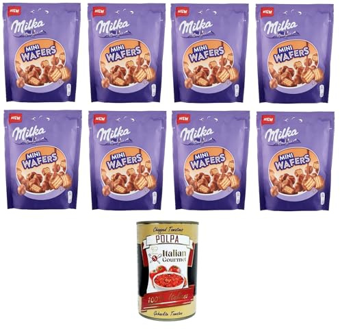Italian Gourmet Bundle 8x 110g Mini Wafers Schoko Snack + Italian Gourmet Polpa – knusprige Mini Waffeln mit Milchschokolade, Portionssnack, Süßwaren Vorratspack, ideal für Pause, Büro, Schule, Reise