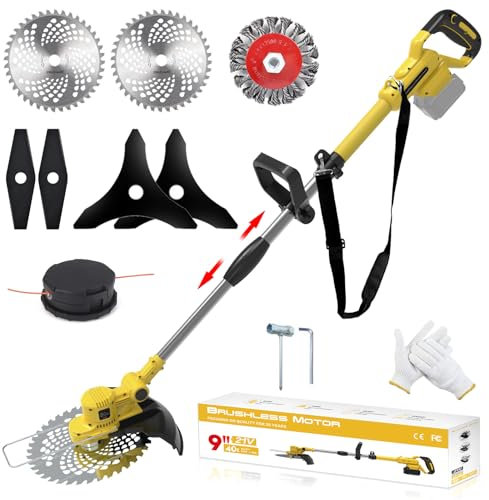 Grass Strimmer for Dewalt 20V MAX Battery, 4-In-1 Cordless Grass Trimmer, Garden Strimmer Cordless with 5 Blades, for Lawn, Yard and Bush Trimming (No Battery) (Yellow)