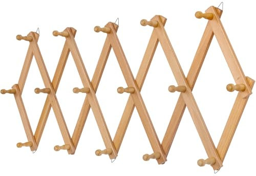 Qiannhee Wandgarderobe Holz Garderobenleiste Vintage Wandmontage 16 Haken Akkordeon Kleiderhaken Wand Flurgarderobe Tassenständer Hutablage Wand für Wohnzimmer Zimmer Massivholz Naturholz 80cm 100cm