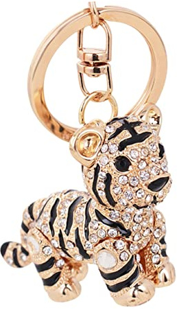 SAFIGLE 3d Kleiner Tiger Schlüsselanhänger mit Strass, Metall, 1 Stück