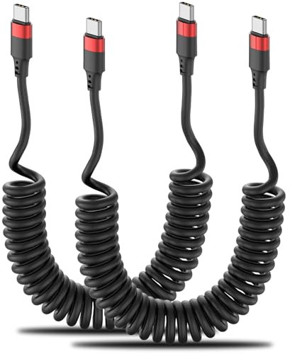 Coiled USB C to USB C Cable 2 Pack, 60W USB C Charger Cable for Car, Coiled USB C to C Cable Compatible with iPhone 16 15 Plus Pro Max Samsung Galaxy S24 S23 Note 20 10 A50 A20 Moto G LG