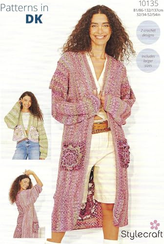 Stylecraft DK Crochet Pattern Pamphlet - 10135 Ladies Crochet Coat & Cardigan (2 Crochet Designs) 32/34-52/54in