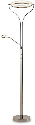 KHG LED-Deckenfluter 2-flammig Chrom dimmbar Metallgestell Schwenkarm drehbarer Acryllampenschirm runder Leuchtenfuß Drehdimmer 3000 K 1760 lm 22,5 W 230 V
