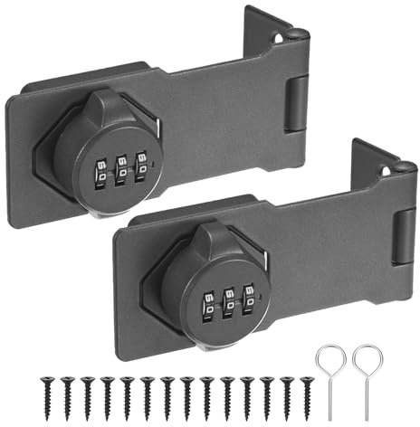 M METERXITY 2-Pack Keyless Combination Lock, 4.3 Zinc Alloy Mechanical Password Twist Knob Hasp Locks Latch, 90/180 Degree Barn Door Lock for Cabinet/Closet/Garage/Drawers/Garden [Gray]