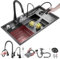 ATHOMASM 86x50cm Fregadero de Acero Inoxidable Escalonado para Cocina - 1 Seno con Lavavajillas Integrado, Grifo Extraíble + Dispensador de Jabón | Ideal Bares, Tiendas y Estaciones de Trabajo