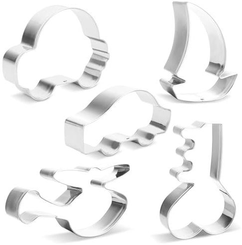 5 Stück Auto Plätzchen Ausstecher Klein,Hubschrauber Keksausstecher Herz Förmiger Plätzchenausstecher Segelboot,Edelstahl Keksformen Set,DIY Fondant Ausstechformen für Kinder Torten Geburtstag Party