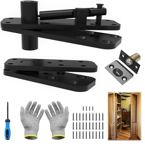 Robustes verstecktes Türscharnier, 272 kg Tragkraft, 360° schwenkbares Drehscharnier für geheime Türen, Schrankbett, Bücherregal und Schrank, massiver Edelstahl mit Hardware-Kit (schwarz, 2 Stück)