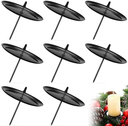 8 Stück Kerzenhalter Adventskranz, 6cm Schwarz Adventskerzenhalter, Metall Kerzenleuchter mit Dorn, Advent Kerzenteller für Advent Weihnachts & Wohnung Tisch deko