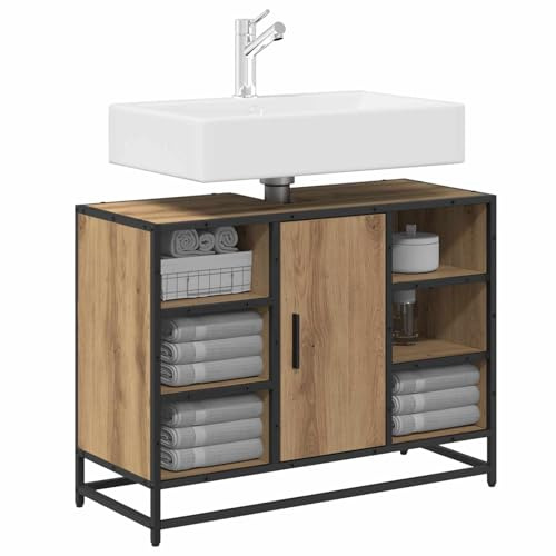 vidaXL Bathroom Sink Cabinet with Shelf Artisan oak 80 x 33 x 60 cm, Bathroom Cabinet, Rectangular Storage, Chic Organizer, Modern Vanity Unit, Ample, Elegant Solutions