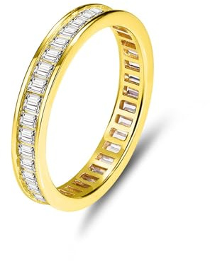 Stfery Eheringe Gold 14K Echt Gold für Damen, 3.3mm Ewigkeits-Ring mit Moissanit in Rechteckschliff Au585 Gr.61 (19.4)