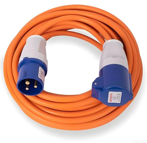 15M Extension Lead Cable - 240V 16 Amp Heavy Duty Camping Caravan Hook Up Cable - High Vis Orange - Perfect For Campervan & Motorhome