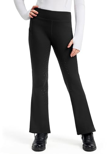 FitsT4 Sports Girls Riding Pants Full Seat Bootcut Equestrian Breeches High Waisted Kids Riding Tights with Foot Strap Black L