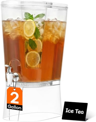 Lifewit 8L Grande Dispensador de Bebidas con Grifo, Dispensador Bebida de Plástico con Filtro y Letreros Borrables, Jarra Agua para Cócteles, Jugos, Limonada y Té, 30 x 38 cm, Juego de 1
