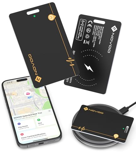 NOVOO Wallet Tracker Card, kabelloses Aufladen, Geldbeutel, wiederaufladbar, Bluetooth-Lokalisierung, 1,9 mm, IP68 (nur iOS), Air-Tag, GPS, Anti-Despeicherung für Pässe/Gepäck, 2 Stück