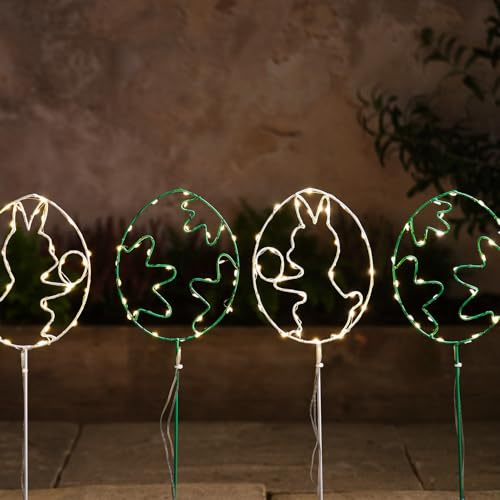 Lights4fun Osterei-Garten-Steckleuchten | Warmweiße LEDs | mit 6h Timer | Batteriebetrieben | Deko Frühjahr für Tisch & Wohnbereich | Weiß & Grün