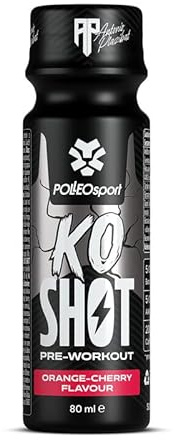 Polleo Sport x AP KO Pre-Workout Shot – Ready-to-Drink | Mit 200 mg Koffein, Beta-Alanin, AAKG & Citrullin | Fokus, Energie & Trainingsintensität (80 ml, Orange-Cherry)