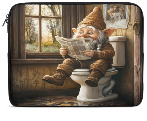 Dwarf Sitting in Toilet Reading Newspaper Laptop Sleeve 12inch Laptop Carrying Case Portable Briefcase Laptop Bag for Men Women