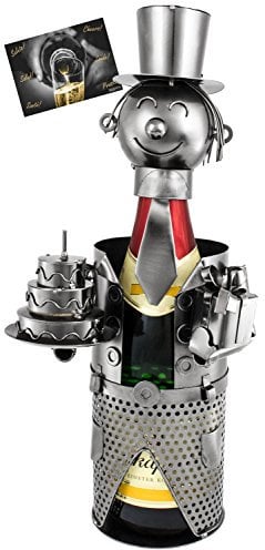 BRUBAKER Flaschenhalter für Sekt oder Champagner - Geburtstag Metall Skulptur mit Geschenkkarte
