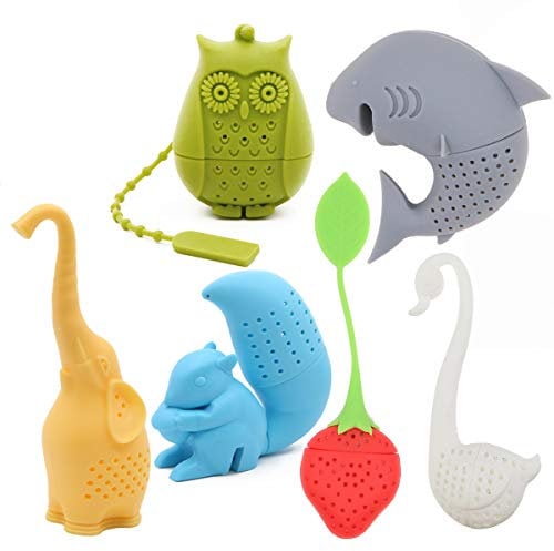 Creative Cute Animal Eco-friendly Silicone Tea Infuser Strainer Set of 6 PCS Elephant Shark Swan Squirrel Strawberry Owl Tea Steeper Tea Lover’s Gift