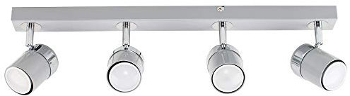 MiniSun | Modern 4 Way Gloss Grey and Silver Chrome Straight Bar Ceiling Spotlight | Spotbars, Home Décor & Improvement Essential | Includes Bulb [6500K Colour Temperature]