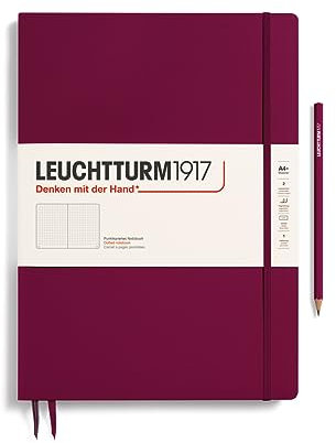 LEUCHTTURM1917 359787 Notizbuch Master Slim (A4+) Hardcover, 123 Nummerierte Seiten, Port Red, Dotted