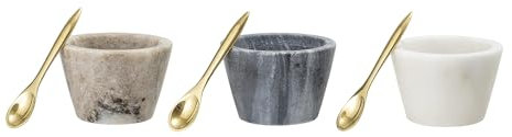 Bloomingville Rosamynthe Salztopf mit Löffel 3er Set aus Marmor in der mehreren Farben, Maße: 7,5cm x 5cm, 82044250
