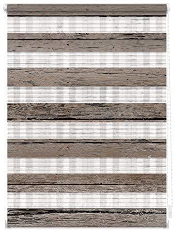 Lichtblick Doppelrollo Blickdicht ohne Bohren Braun 45 cm x 150 cm (B x L) | Duo Rollo, Rollos für Fenster, Bretter-Vintage, Made in Germany, Klemmträger, Montage ohne Bohren,Klemm-Montage