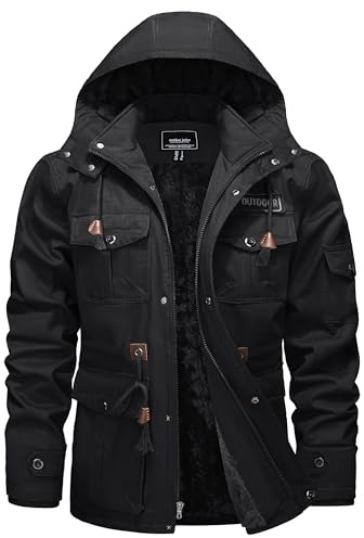 TACVASEN Herren Winterjacke Warme Fleecejacke Militärjacke Lässige Gefütterte Cargojacke Thermo Outdoorjacke Arbeitsjacke