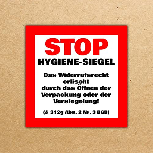100x Hygiene Siegel Aufkleber Etiketten quadratisch 52x52 mm 80 g/m² für die Kennzeichnung von Hygieneartikeln im Versandhandel