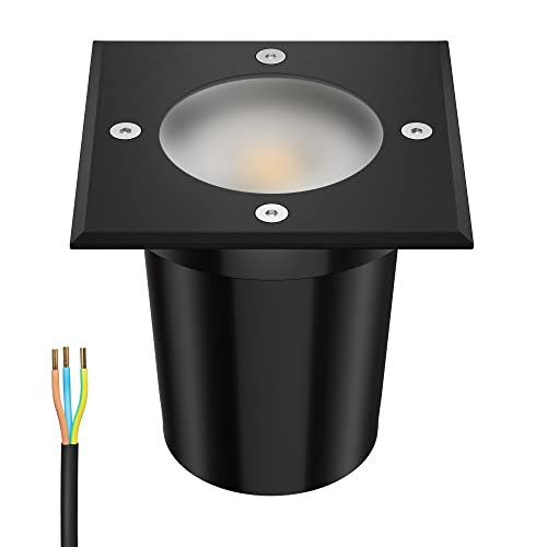ledscom.de Bodeneinbauleuchte RELI für außen, IP67, schwarz, gefrostet, eckig, 11 x 11cm inkl. LED Lampe 468lm warmweiß