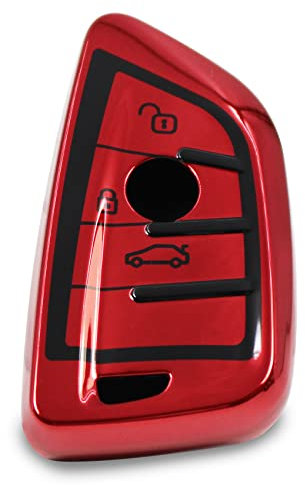 Autoschlüssel Hülle für 3 Tasten Auto Schlüssel TPU Schutzhülle Chrom Hochglanz Schlüsselhülle Cover Kfz Zubehör BD (Chrom Rot)