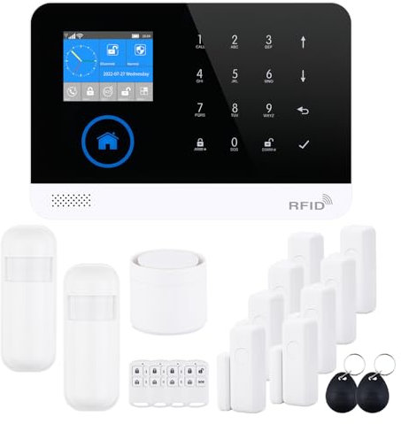 Pwishef Sistema di allarme di sicurezza, allarme antifurto wireless DIY Kit da 18 pezzi con controllo di applicazione gsm e WiFi per ufficio in casa e negozio
