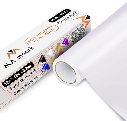 Selbstklebende Vinylfolie Plotter weiß Matt, 30cm x 305cm Permanente Plotter-Vinylfolie mit PET-Träger, leicht zu schneiden und zu entgittern für permanente Aufkleber, Schilder und Bastelprojekte