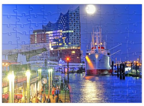 MyPuzzle St.-Pauli-Landungsbrücken mit Elbphilharmonie in der HafenCity, Hamburg - Premium 100 Teile Puzzle - MyPuzzle Sonderkollektion von Puzzle Galaxy