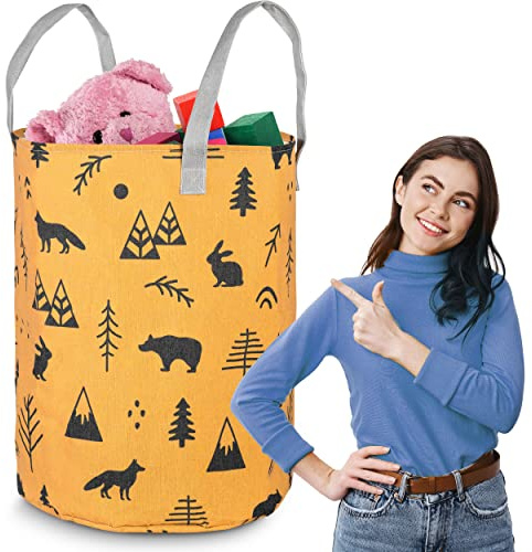 NUKIDO Freistehender Spielzeugkorb für Kinderzimmer Groß, Geräumig, Charmantes Design Langlebiges Material Leicht zu reinigen Starke Ohren 100% Baumwolle 60x35 cm Orange