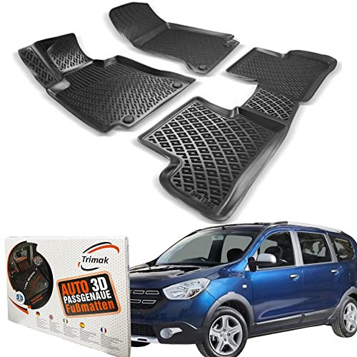 Trimak Passgenau 3D Fussmatten Auto Kompatibel mit Dacia Lodgy 2012-2022 Auto Zubehör 1. Und 2. Reihe Gummimatten Autos TPE Allwetter Geruchlos rutschfest Vorne und Hinten Schwartz