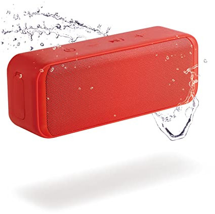 m MU Cassa Bluetooth Portatile, Bluetooth 5.0, Fino a 28h di Autonomia, Suono Stereo 360°, Impermeabile IP67, Anti-Polvere, Cassa Altoparlante con tecnologia TWS, Utilità Power Bank per Urgenza/Rosso