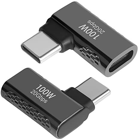 QIANRENON 20Gbps USB C 90° Winkel Adapter 100W USB 3.2 Type C Stecker auf Buchse rechtwinkliger Anschluss,Unterstützt 8K@60Hz für Smartphone Tablet steam deck,glänzend schwarz,2Pcs (seitliche Biegung)