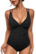 SUGSHYN Costume Intero Donna Scollo a V Curvy Costumi da Bagno Contenitivo Croce Indietro Intero Modellante Un Pezzo Monokini Mare Piscina Spiaggia Imbottito Costumi Interi Elegante(Nero,L)