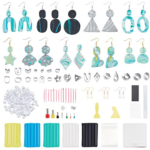 WEBEEDY Polymer Clay Ausstecher Set 39 Formen Edelstahl Clay Ohrring Ausstecher 6 Farben DIY Modellierung Backen Ton Starter Kit mit 247 Zubehör für Schmuck machen Ton Geschenke für Anfänger Kinder