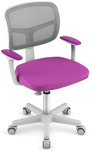 RELAX4LIFE Sedia Girevole per Bambini, Altezza Regolabile, Schienale e Braccioli, Ruote con Freni, Sedile a Rete per Bambini 3-10 Anni, Ideale per Cameretta e Studio (Viola)