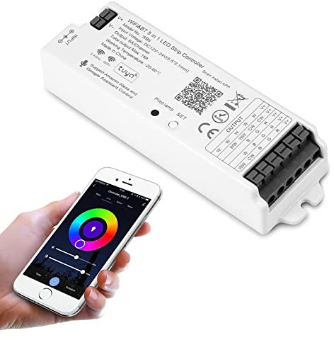 ASOOLL RF WiFi Bluetooth LED Strip Controller RGB CCT RGBW 5in1 dimmerabile compatibile con Smart Life APP/Alexa Echo/Google Assistant Home/Siri, DC12-24V Lights Controller (WB5)