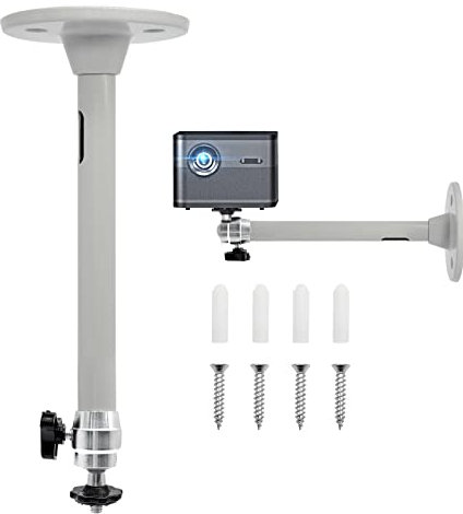 Junsasi Mini Ceiling Wall Projector Mount Bracket 360°Rotation Adjustable Tilt&Swivel Hanging Projector Holder Wall Mount Hanger Rack Stand for Mini Projector with 1/4'' (6mm) Threaded Holes