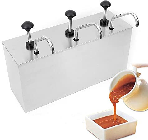 3 Eimer Saucenspender Edelstahl Pump Soßenspender Dispenser Pump Senf Ketchup Spender Pumpspender Senfspender Dosierspender Drei Kopf Sojasaucenpumpe