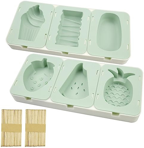 milaosk 2 Stück Eisformen Eis am Stiel Silikon, Eisförmchen Stieleisformer BPA Frei Eiscreme Stick Frucht Form Popsicle Form für Kinder mit Deckel und 50 Eisstange für Hausgemachte Eis (Grün)