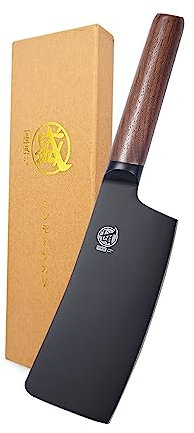 MITSUMOTO SAKARI Japanese Chefs Knife, Professional Black Titanium Coated Kitchen Knife, 6.5 inch Sharp German Premium Alloy Steel Chef Knife (Walnut Handle)