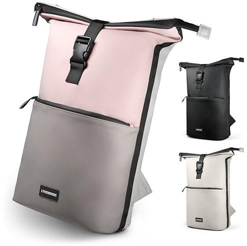 LYNDBERGEN Rolltop Rucksack Damen wasserdicht - Ely - Medium I Rolltop Rucksack wasserdicht 16L - 21L I Schöner Tagesrucksack, Wickelrucksack für Reisen, Arbeit, Uni, Schule oder Handgepäck