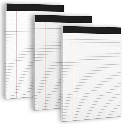 3 Pack White Legal Pads 8.5 x 11 Note Pads, Wide Ruled White Legal Notepads